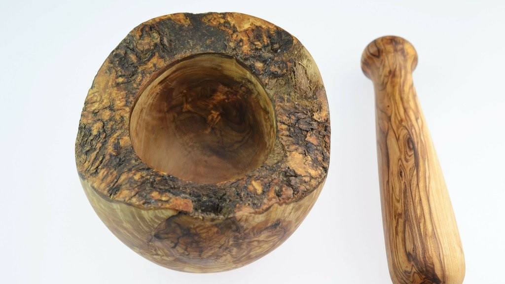 14cm Olive Wood Pestle And Mortar - 'rustic'