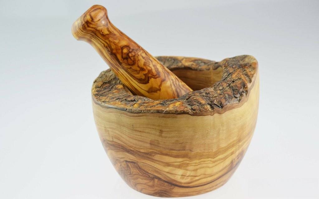 14cm Olive Wood Pestle And Mortar - 'rustic'