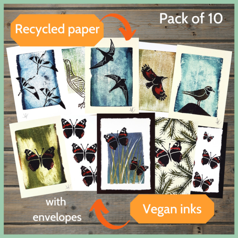 Pack 10 Butterfly + Bird Print Greetings Cards
