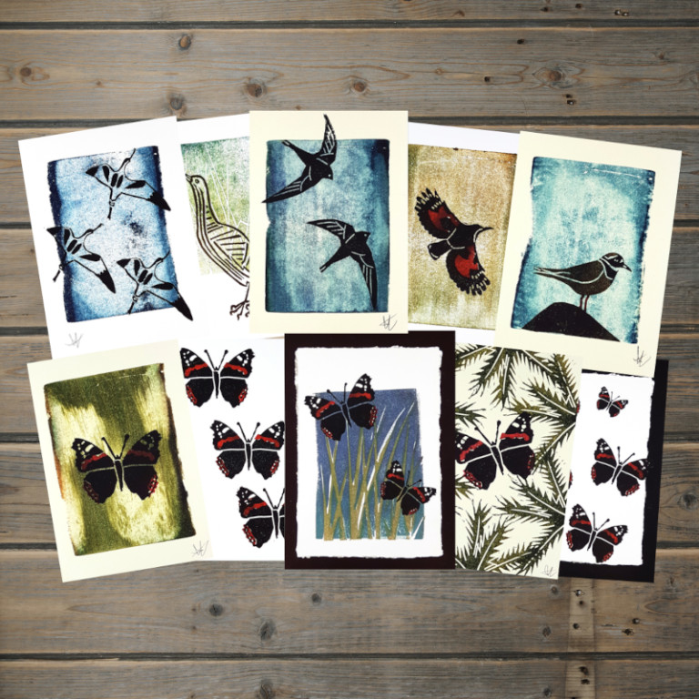 Pack 10 Butterfly + Bird Print Greetings Cards