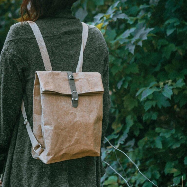 Lightweight rucksack with brown paper design