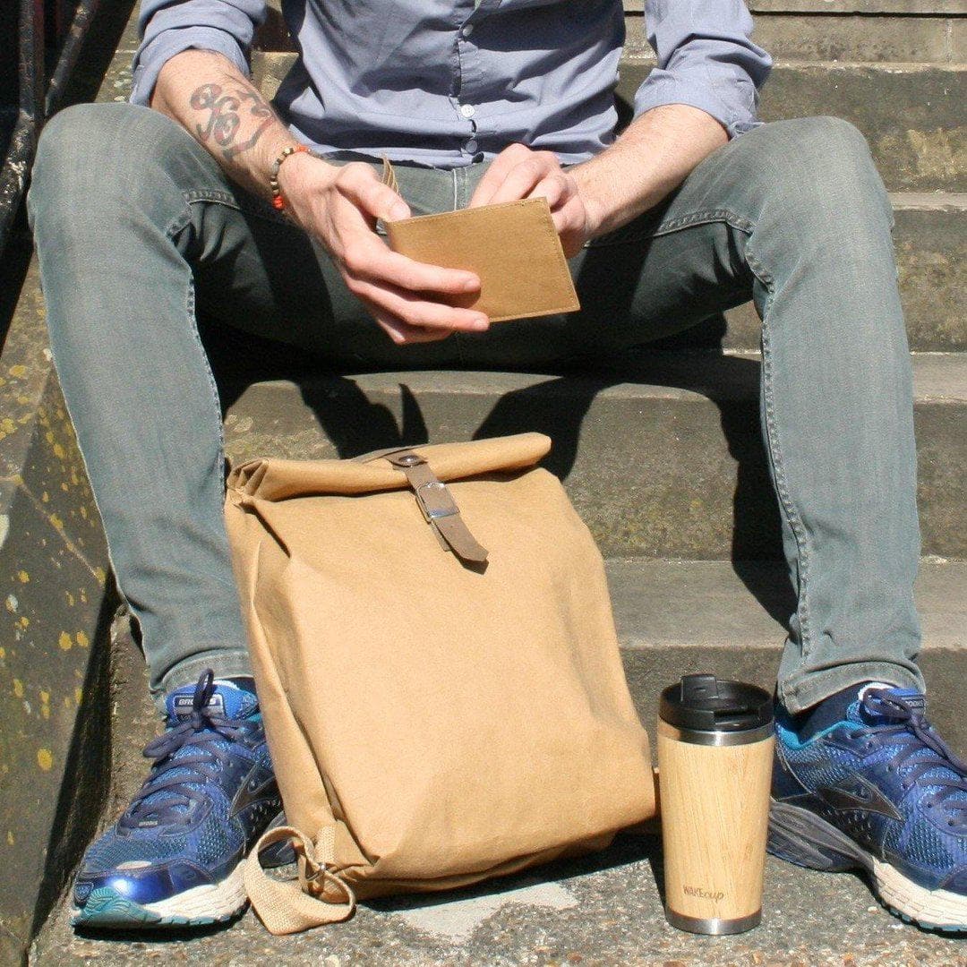 Lightweight rucksack with brown paper design