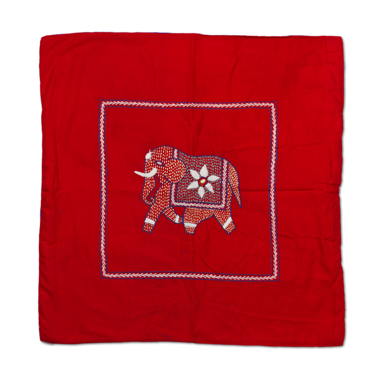 Cushion Cover - Dinajpur (elephant) In Sumi (red)