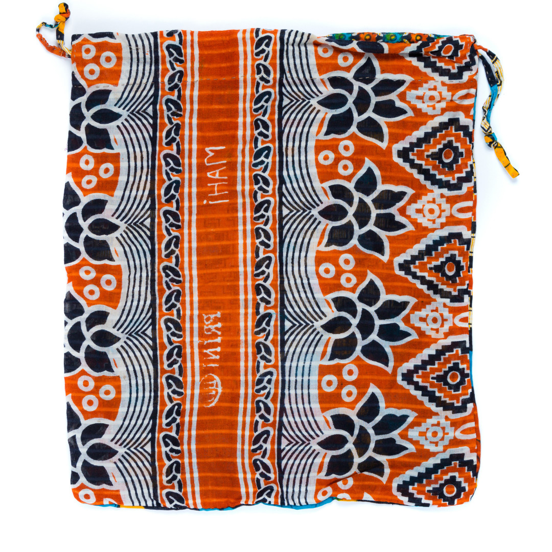 Pouch Bag - Kurigram (geometric) Design In Asif (orange) And Suraiya (dark Blue)