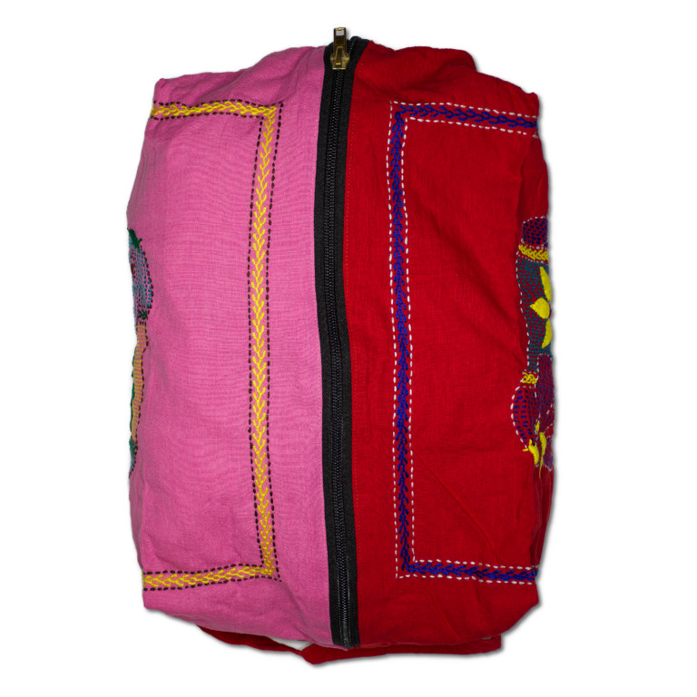 Pouch Bag - Dinajpur (elephant) Design In Sumi (red) And Shopna (pink)