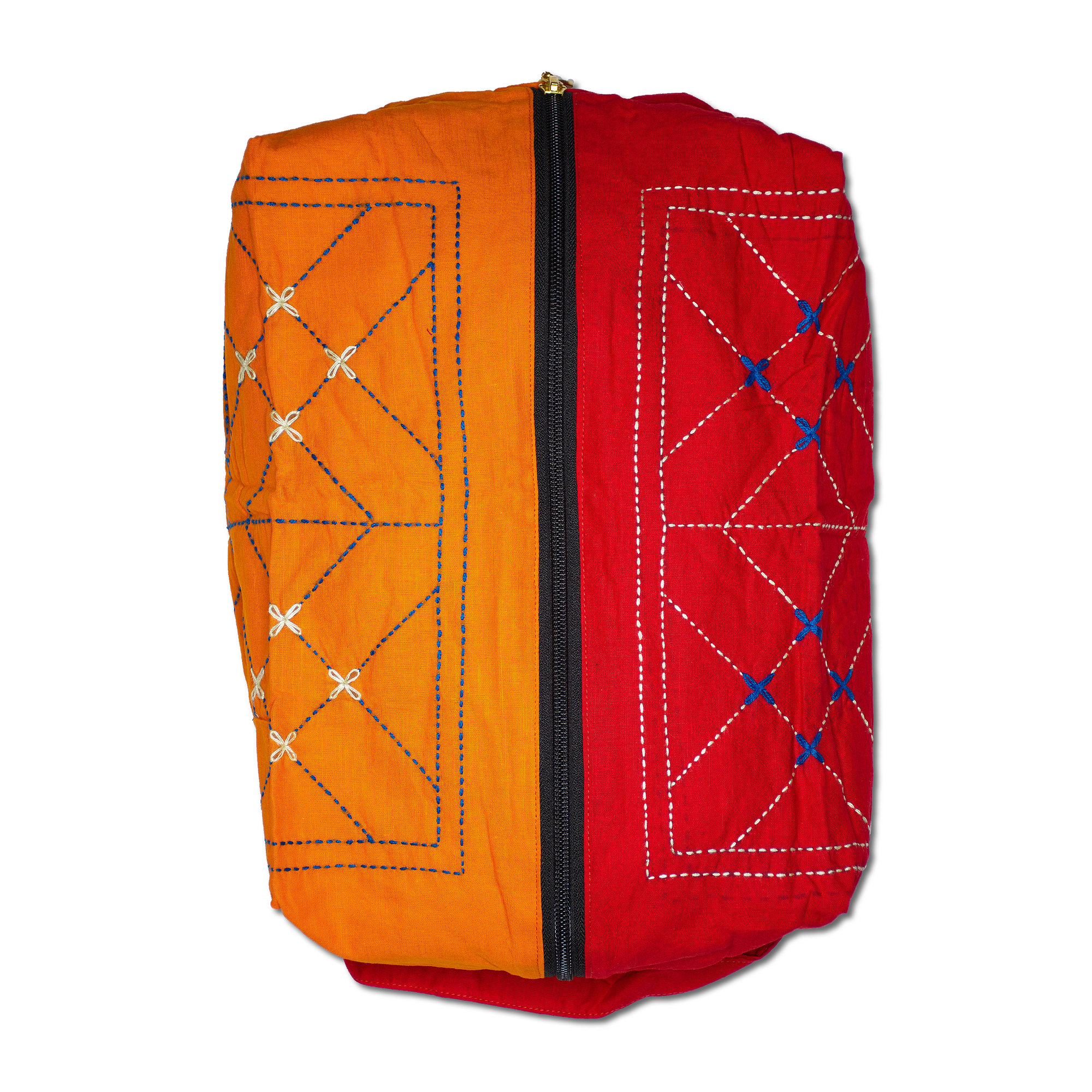 Pouch Bag - Kurigram (geometric) Design In Asif (orange) And Sumi (red)