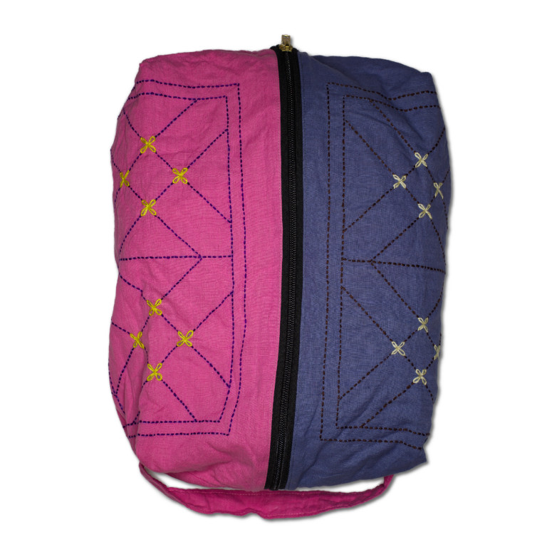 Pouch Bag - Kurigram (geometric) Design In Sneya (grey) And Shopna (pink)