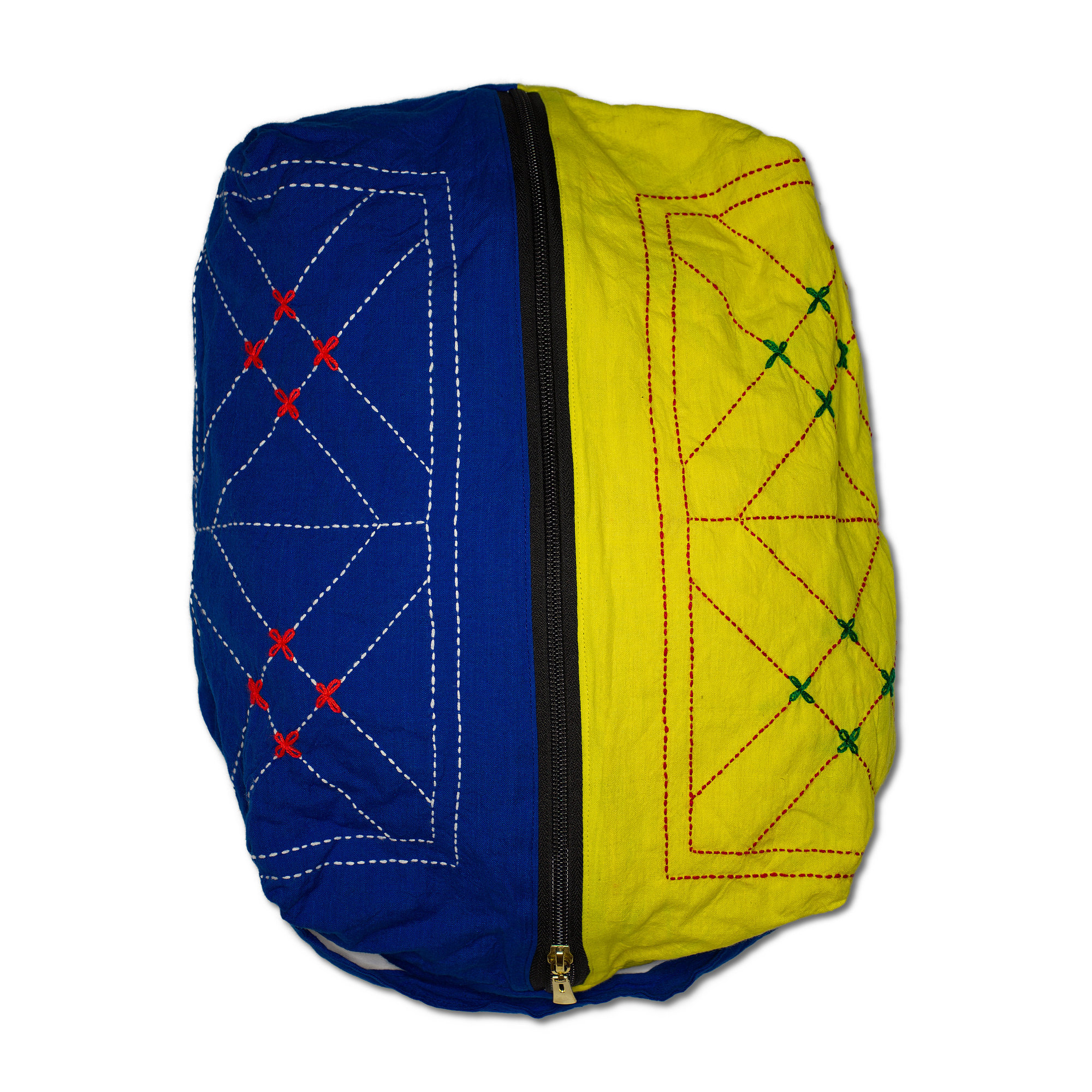 Pouch Bag - Kurigram (geometric) Design In Suraiya (dark Blue) And Asha (yellow)