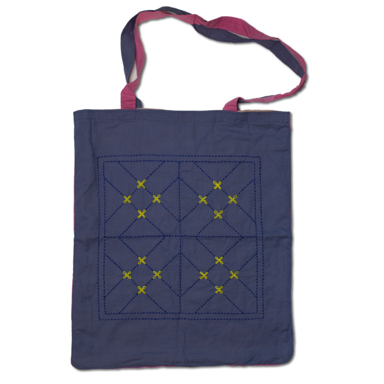 Tote Bag - Kurigram (geometric) Design In Sneya (grey) And Shopna (pink)