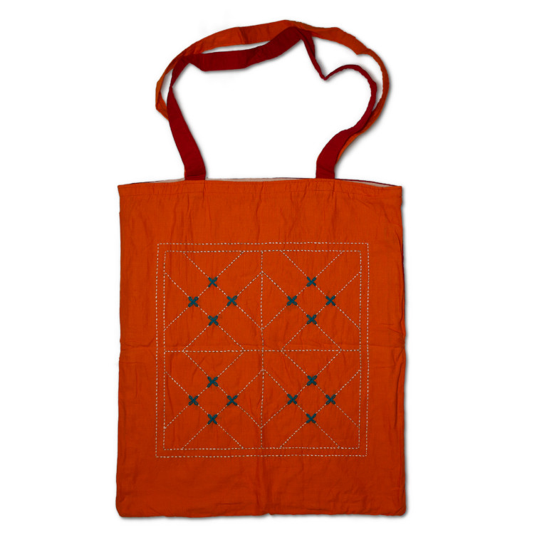 Tote Bag - Kurigram (geometric) Design In Sumi (red) And Asif (orange)