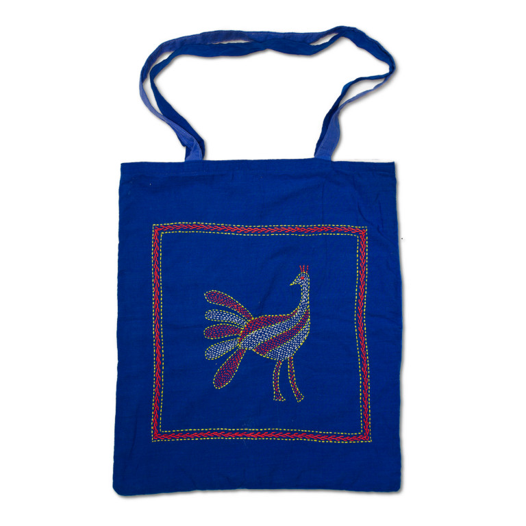 Tote Bag - Rangpur (peacock) Design In Suraiya (dark Blue) And Amanullah (light Blue)