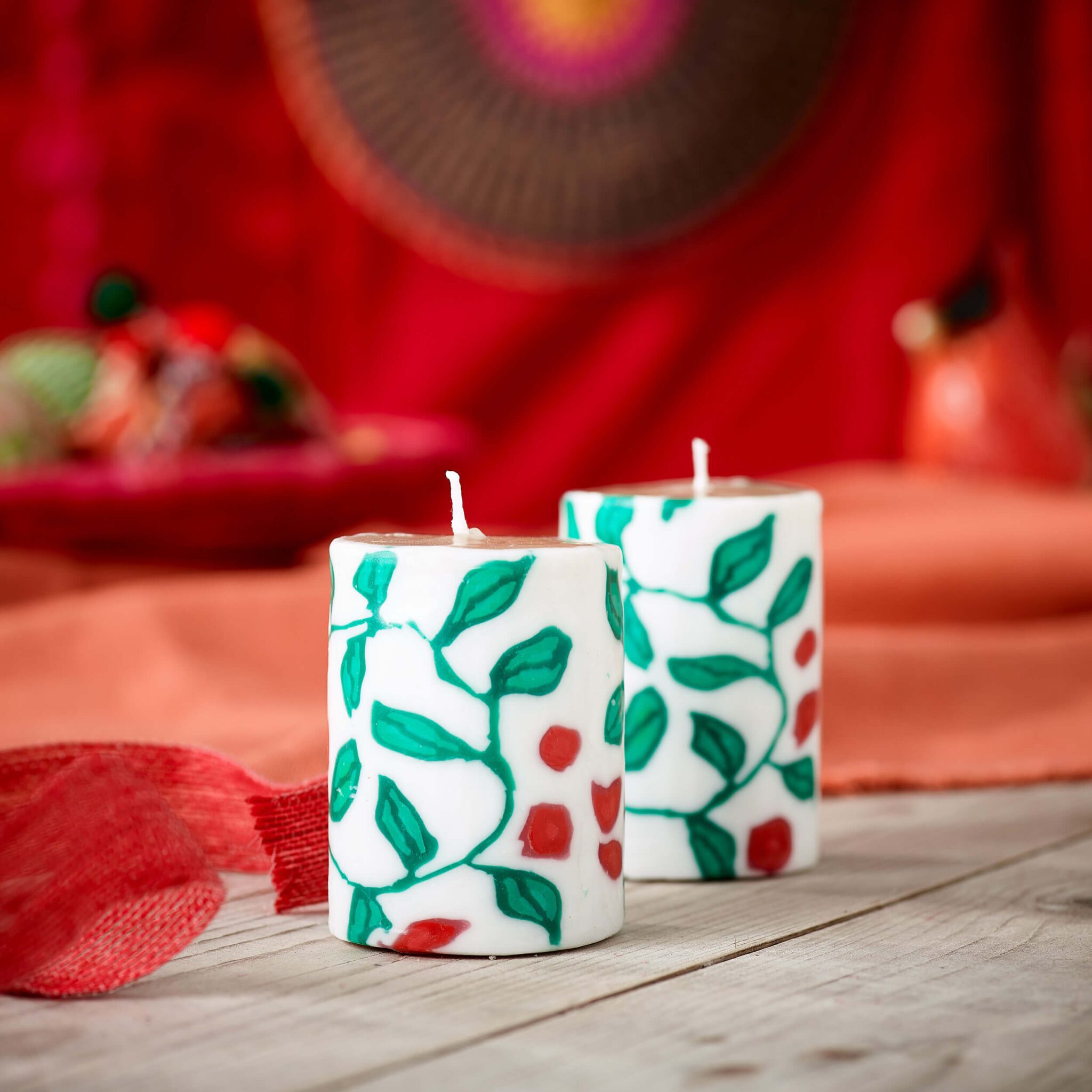 Christmas Candles With Holly Pattern - mini cube