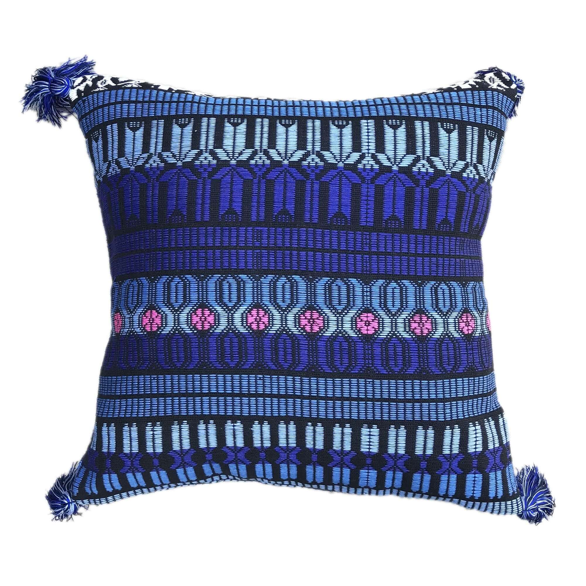 Guatemalan Brocade Throw Pillow - blue
