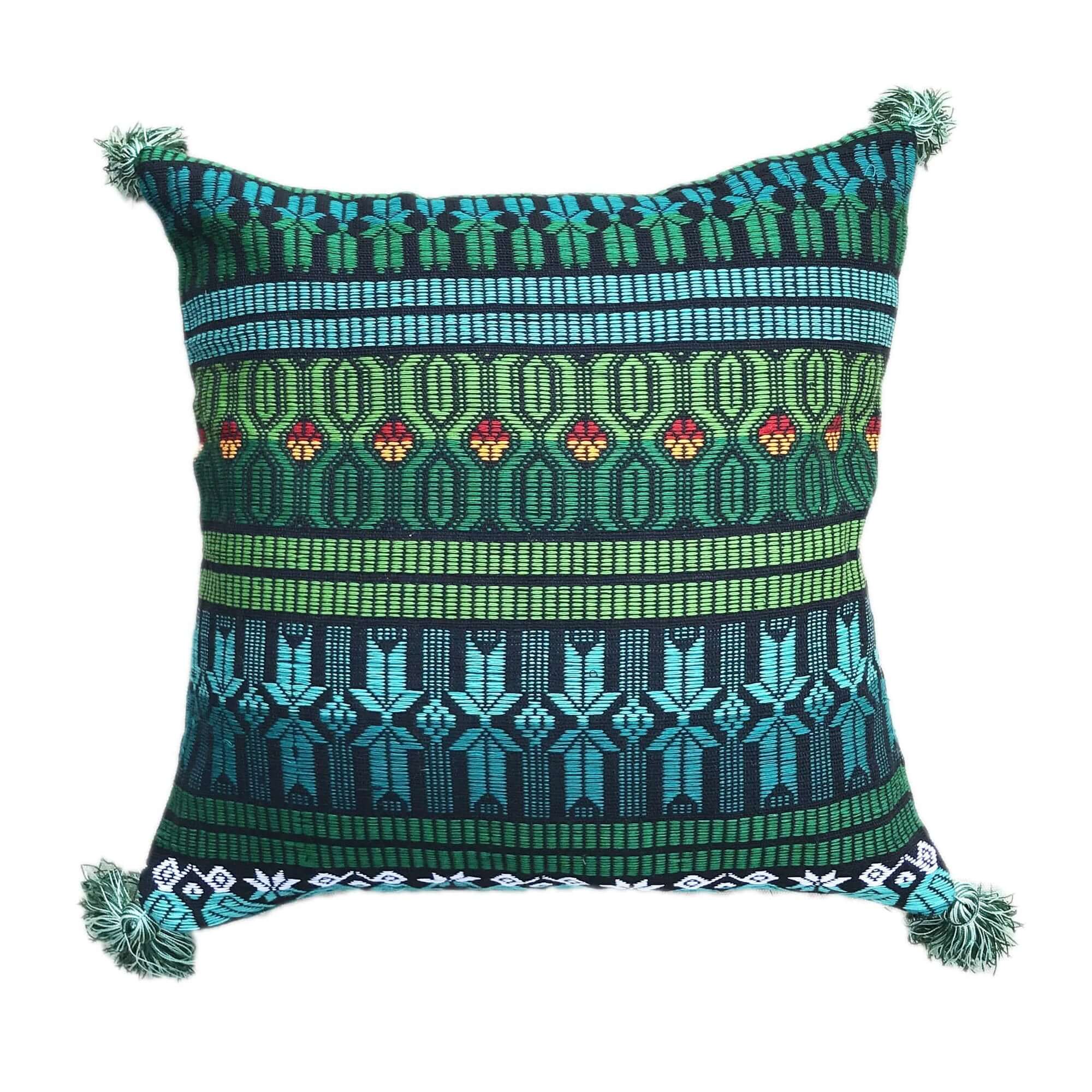 Guatemalan Brocade Throw Pillow - green