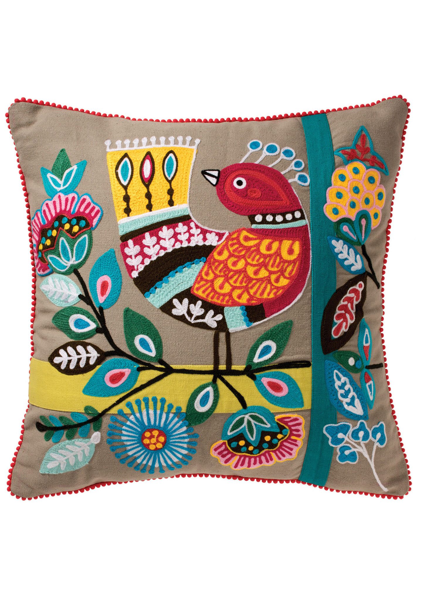 Hand Embroidered Bird Cushion Cover