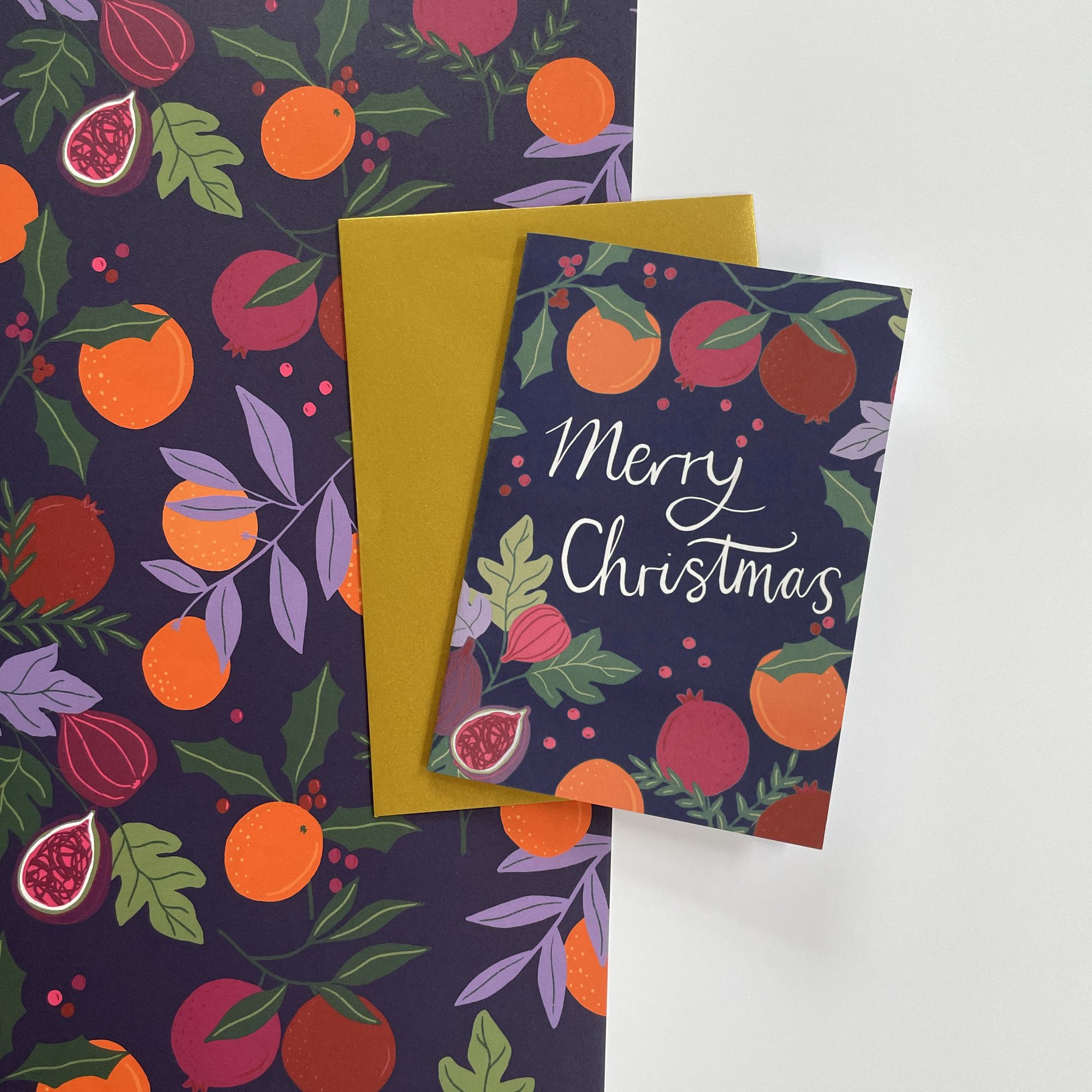 Botanical Fruits Wrapping Paper - Navy, Wrap & Greetings Card