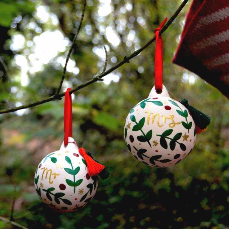 Botanical Personalised Christmas Ceramic Bauble