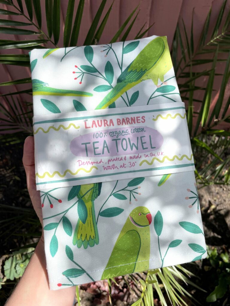 Spring Parakeets Organic Cotton Tea Towel