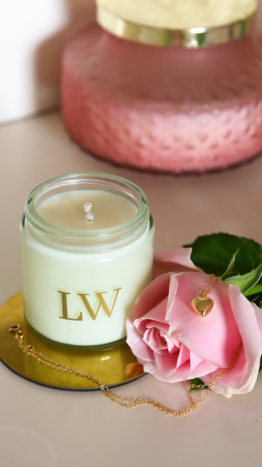 Lovewell Aromatherapy Votive Candle & Gold Heart Necklace