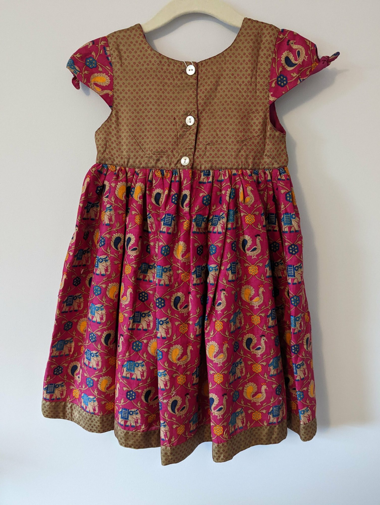 Peacock Cotton Print Dress For Girls 3-4 - 3-4