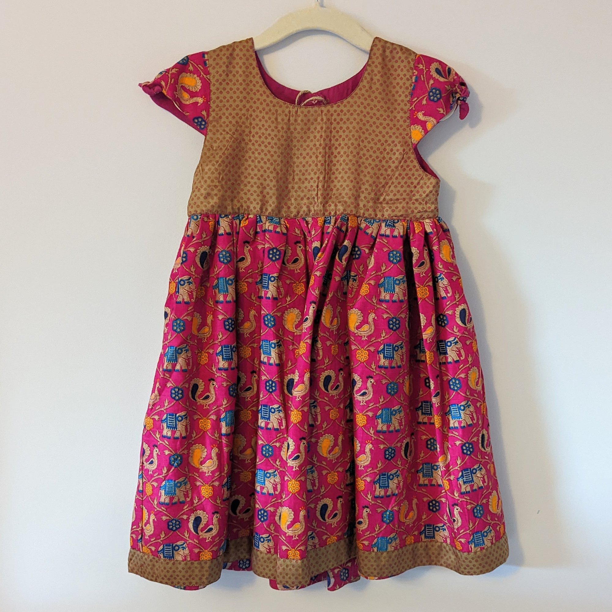 Peacock Cotton Print Dress For Girls 3-4 - 3-4