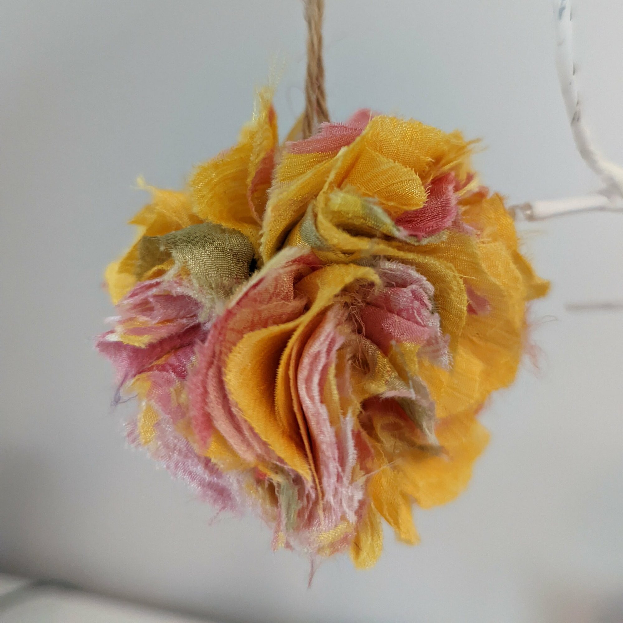 Upcycled Sari Pom Pom Baubles 3 Pack - Yellows