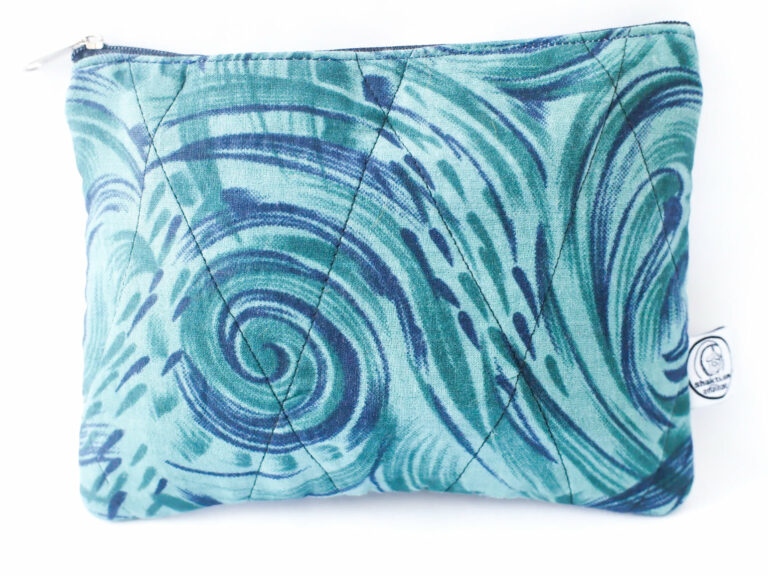 Flat Upcycled Sari Pouch, Large Wallet, Green