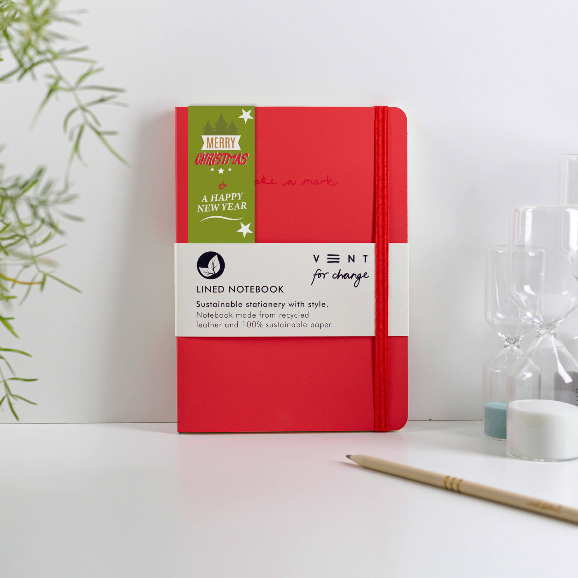 Christmas Edition Recycled Leather A5 Lined Notebook - Red