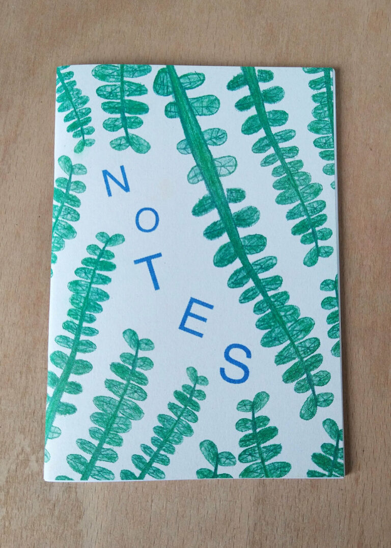 Riso Printed A6 Notebook, Fern Design by Hisba