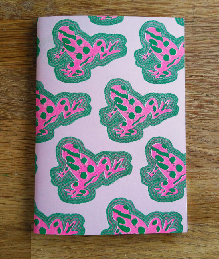Riso Printed A6 Notebook, Frog Design by Bobbi