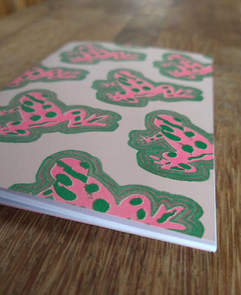 Riso Printed A6 Notebook, Frog Design by Bobbi