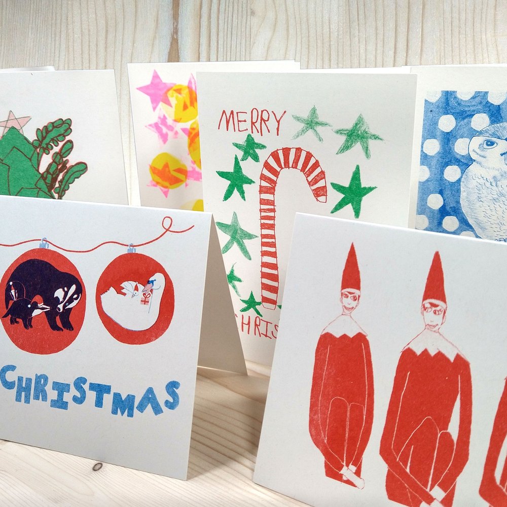 Pack of Riso Printed Christmas Cards, 8-Pack (2022)