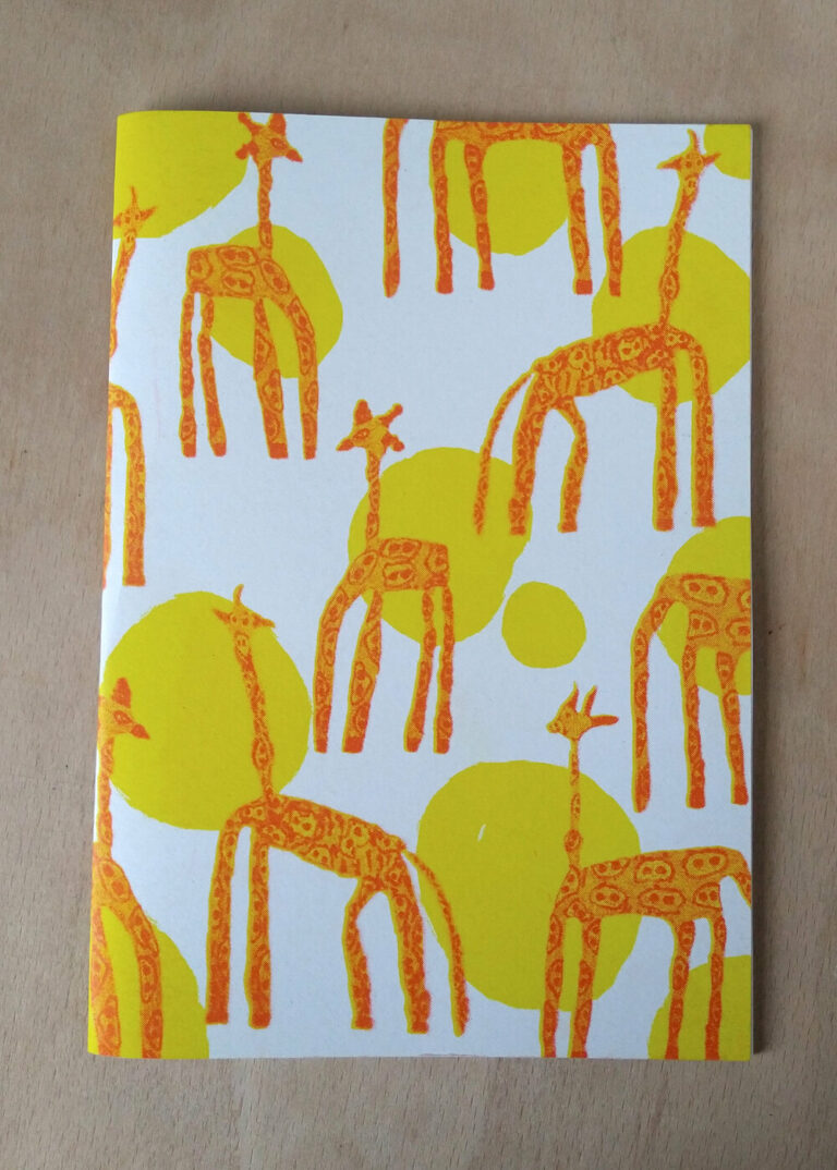 Riso Printed A5 Notebook, Giraffes Design by Giulia