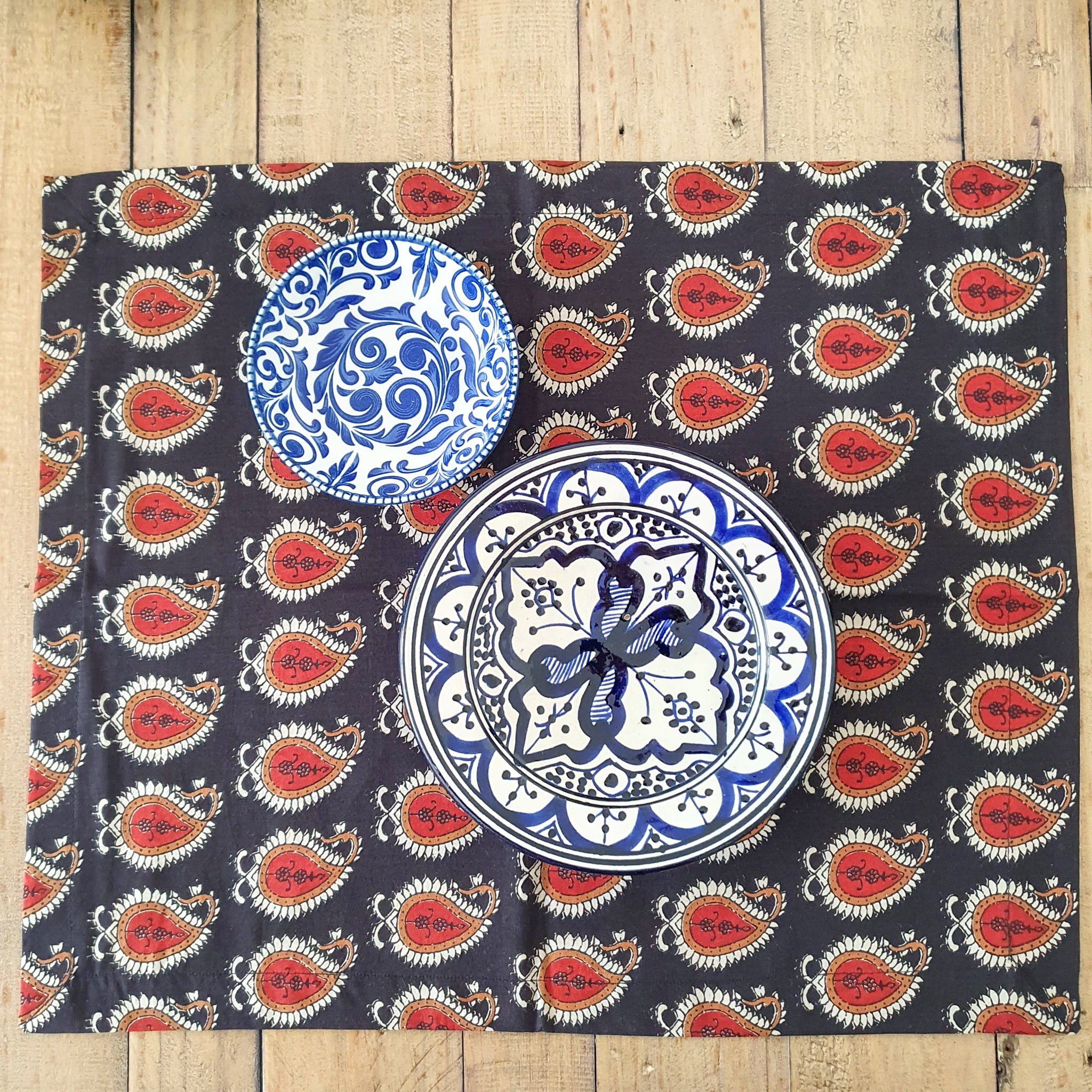 Bagru Paisley Block-printed Placemats Set Of 2, Handmade Table Mats