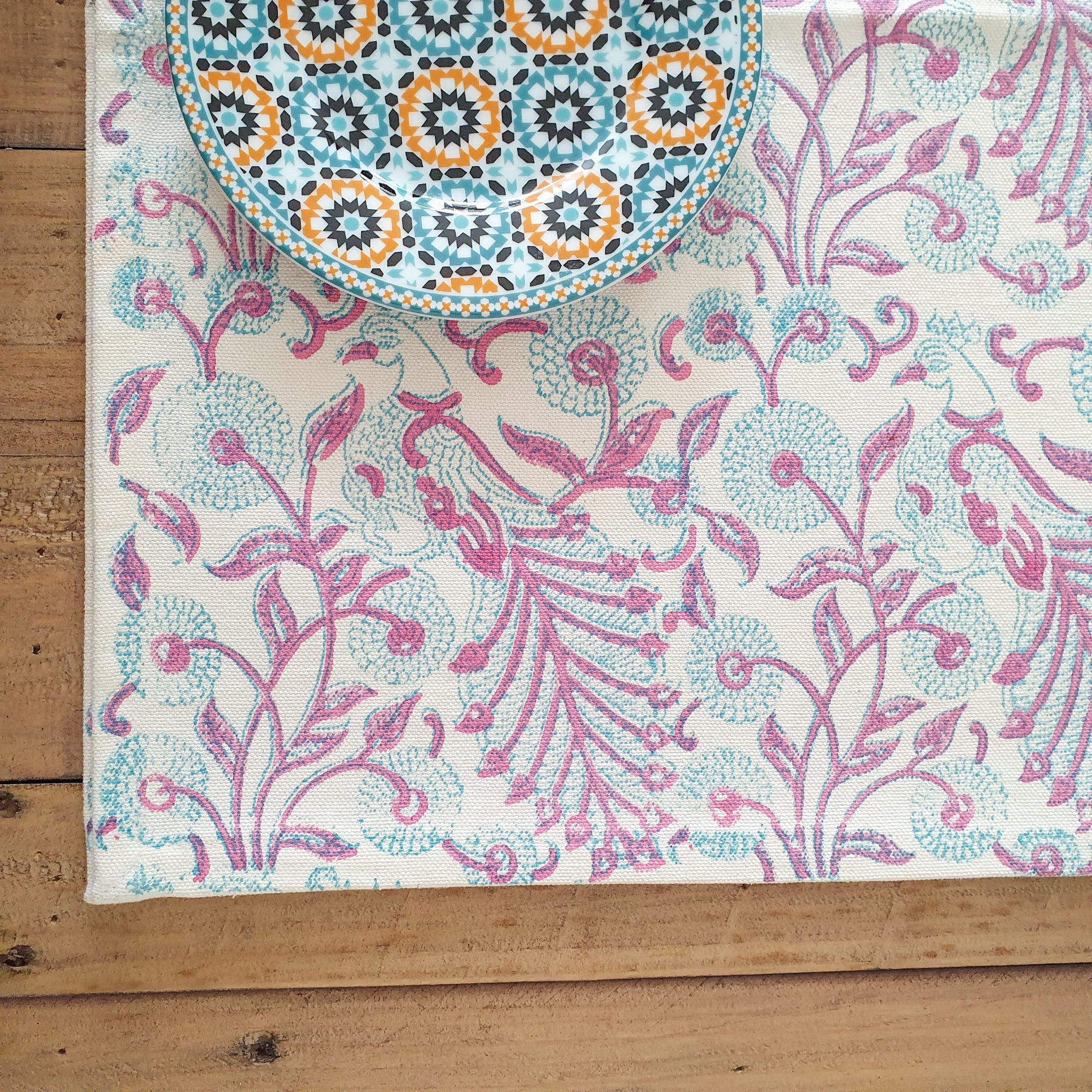Block-printed Canvas Placemats, Pink (set Of 2)