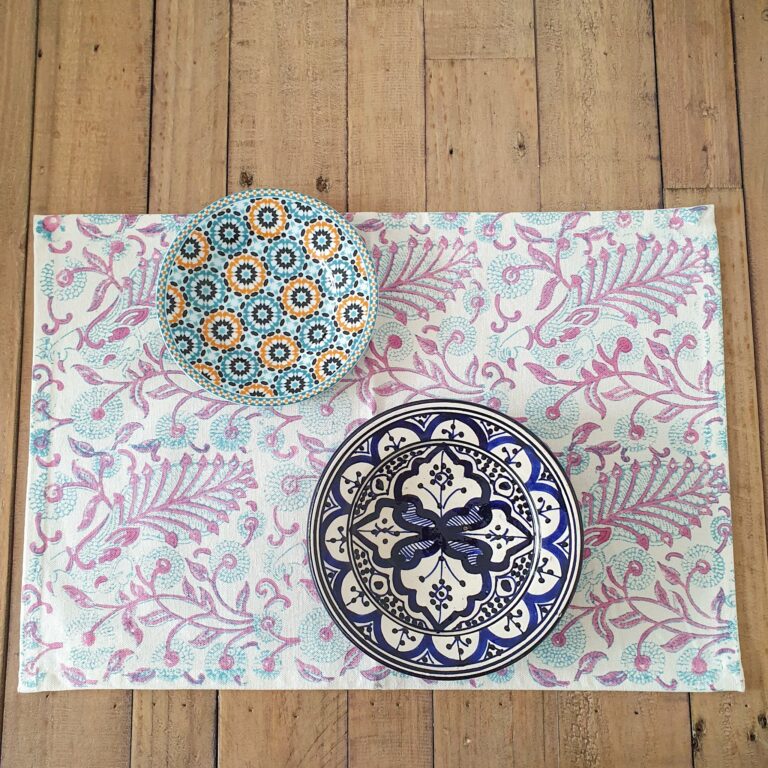 Block-printed Canvas Placemats, Pink (set Of 2)