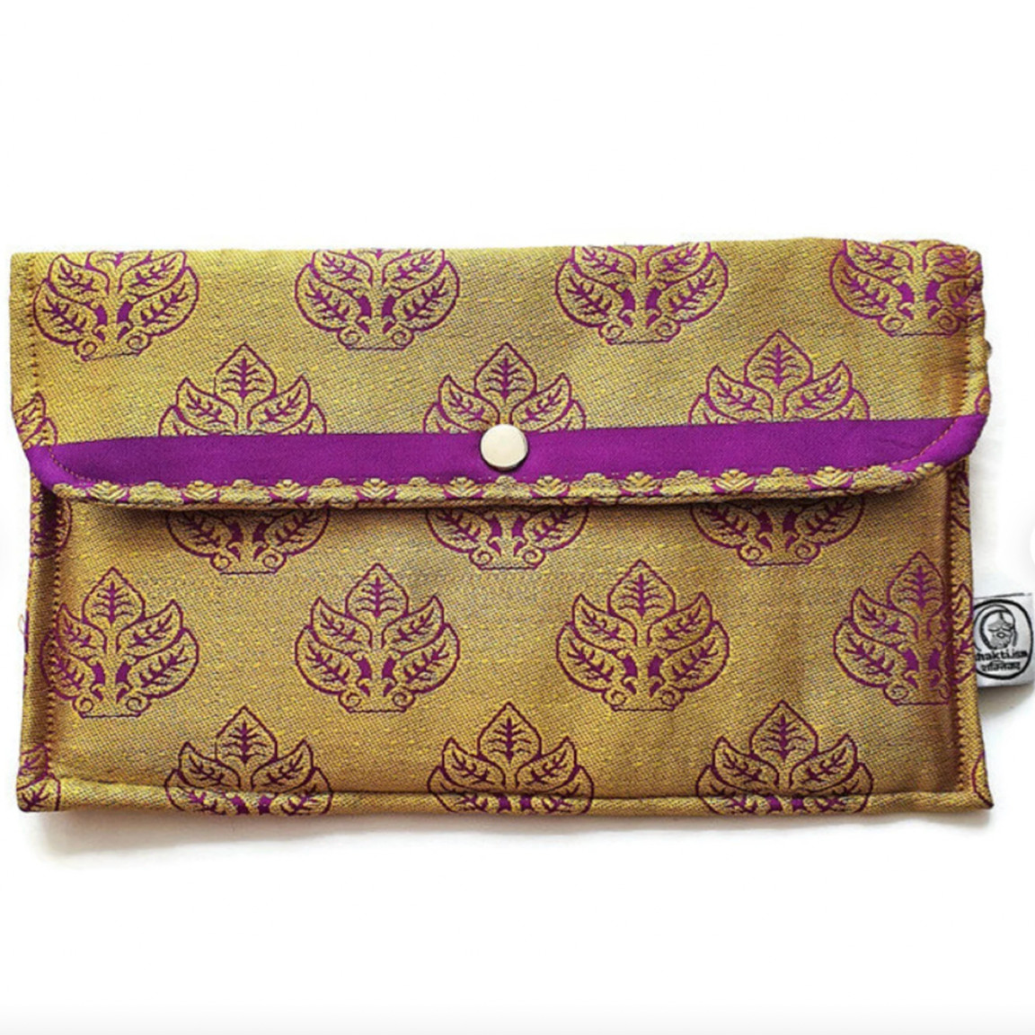 Handmade Sari Clutch Bag - Gold purple