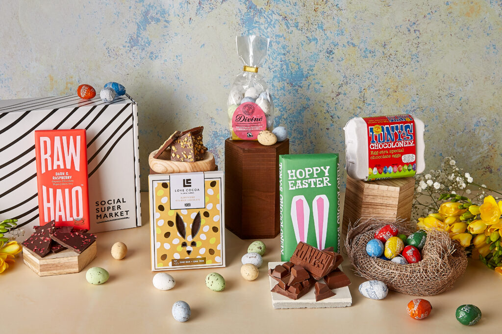 a selecting of Easter eggs and chocolate bars