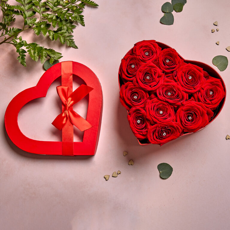 Valentines Heart-Shaped Box of Red Roses