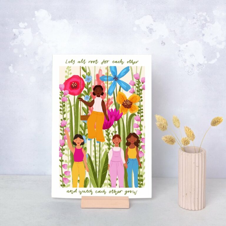 Lets Root Floral Women A4 Wall Art Print
