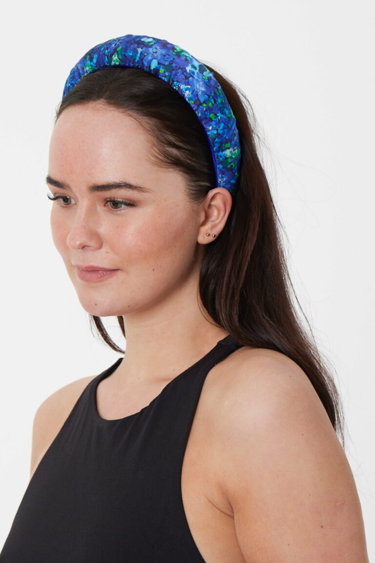 Aqua Floral Silk Satin Padded Headband - One Size
