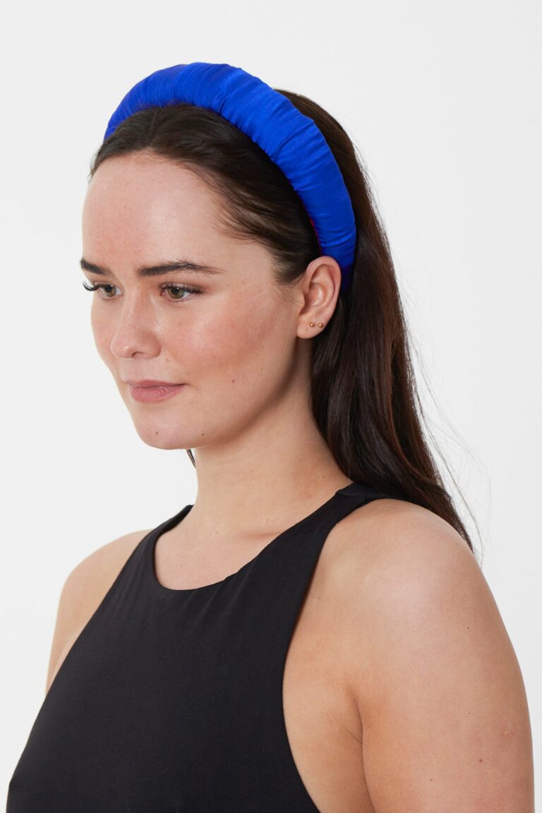 Cobalt Silk Satin Padded Headband