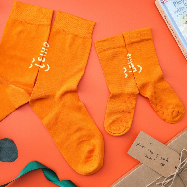 Mini &amp; Me Matching Orange Bamboo Socks Gift Set
