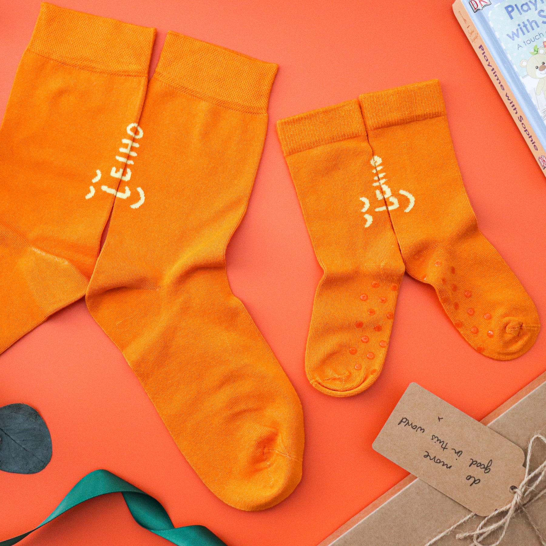 Mini & Me Matching Orange Bamboo Socks Gift Set