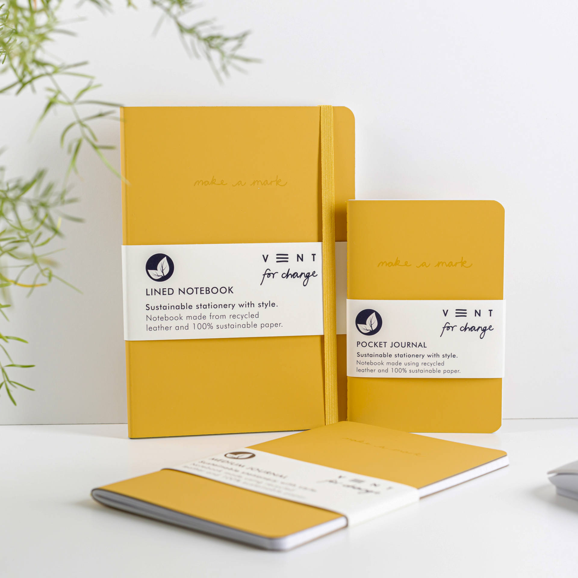 Recycled Leather Notebooks Bundle - Gift Set - mustard yellow