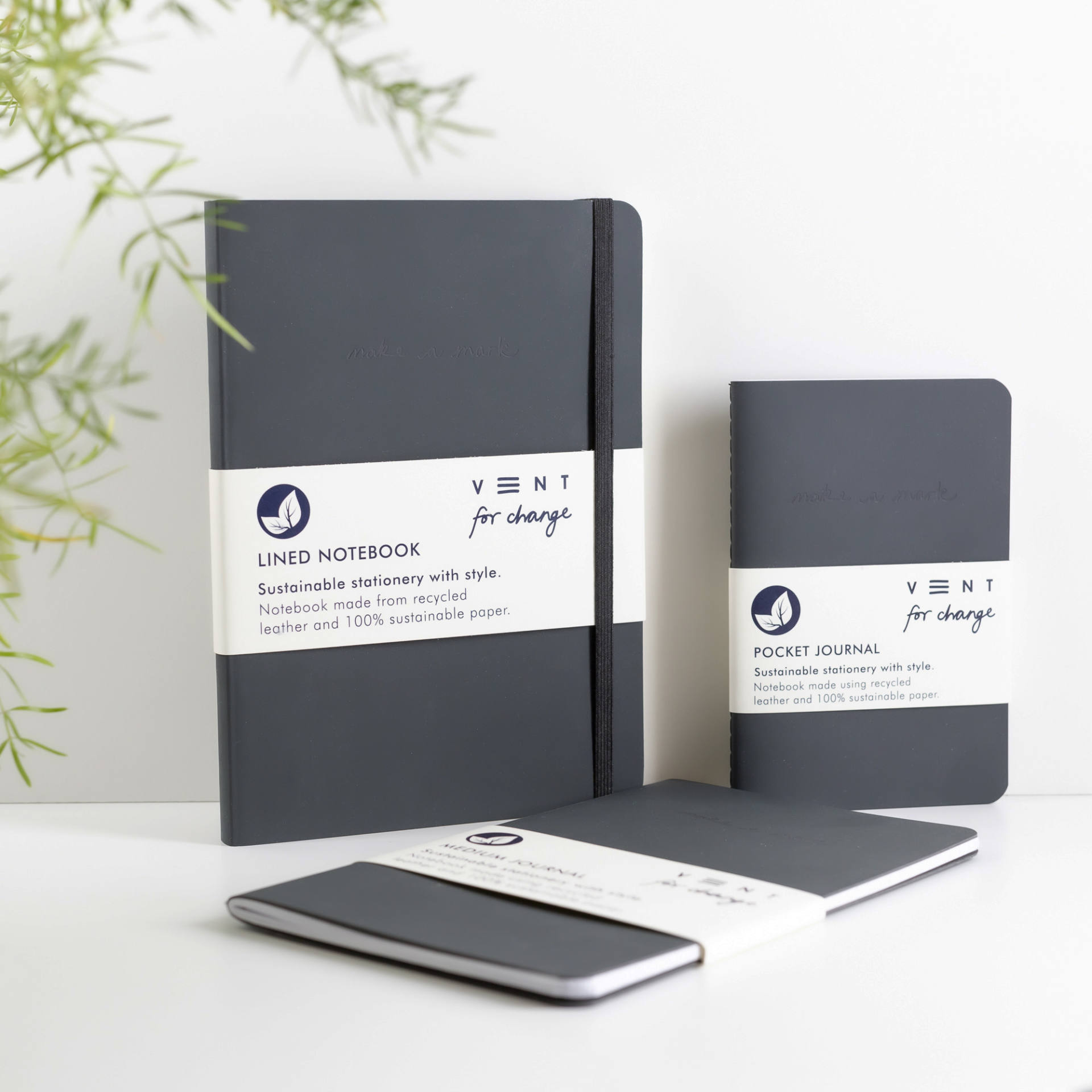 Recycled Leather Notebooks Bundle - Gift Set - charcoal black