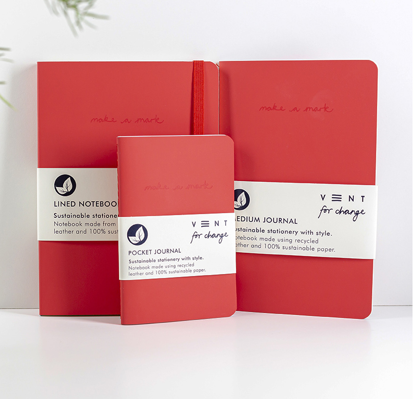 Recycled Leather Notebooks Bundle - Gift Set - red