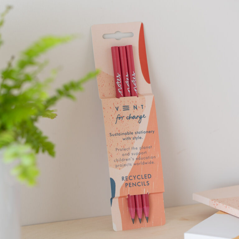 3 Pink Recycled Pencils in Coral Notes Sleeve