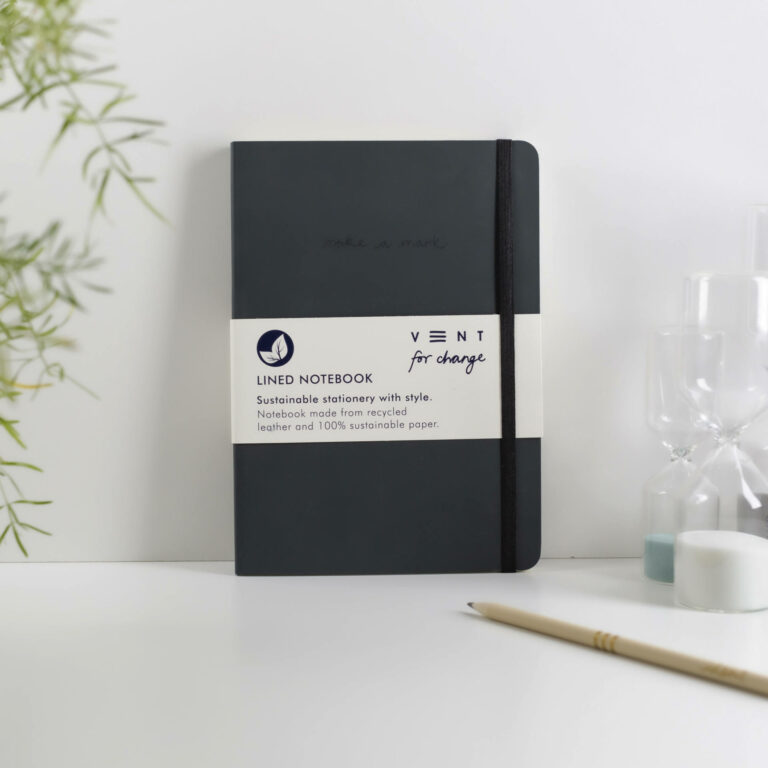 Recycled Leather A5 Lined Notebook – Charcoal Grey