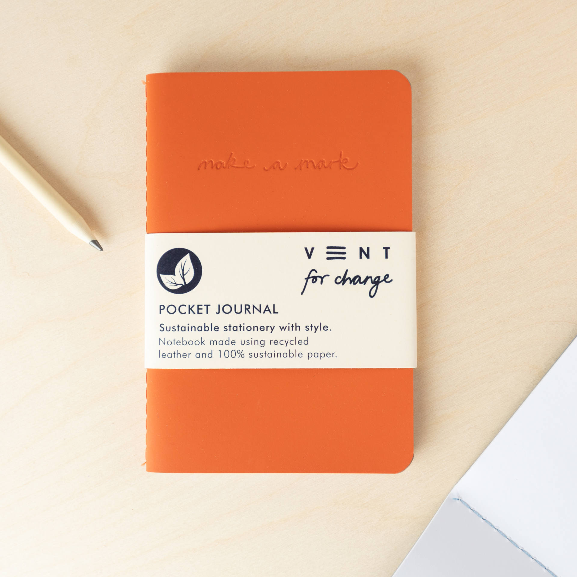Recycled Leather Pocket Notebook Journal - Burnt Orange
